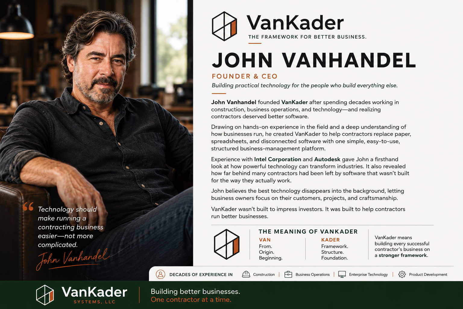 John Vanhandel, Founder and CEO of VanKader Systems, founder biography and company story.